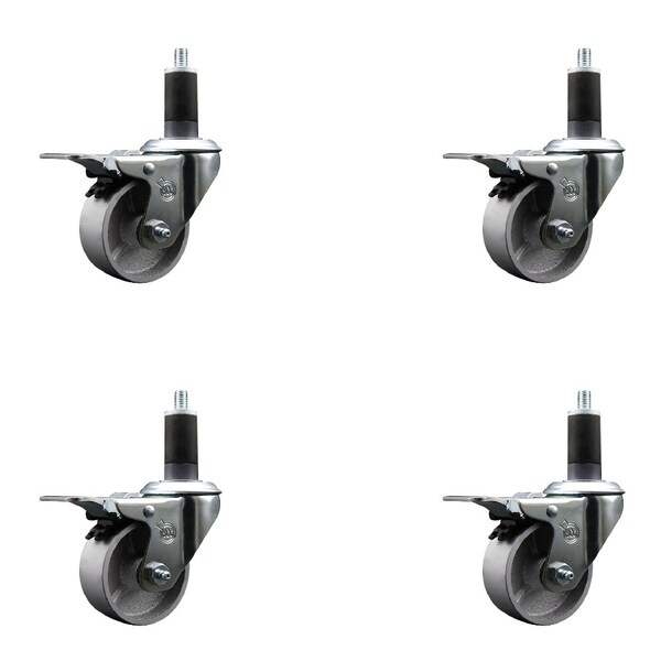 Service Caster 3'' Semi Steel Swivel 1-1/4'' Expanding Stem Caster Set Total Lock Brake, 4PK SCC-EXTTL20S314-SSS-114-4 - main